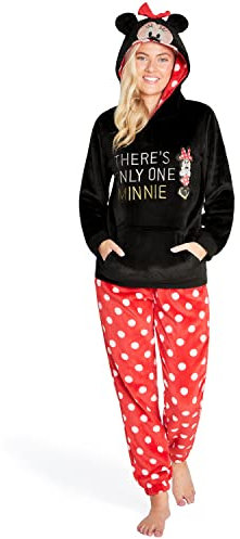 Disney Pigiama Donna Invernale Pile Stitch Minnie Minou Simba Winnie The Pooh (M, Rosso Minnie)