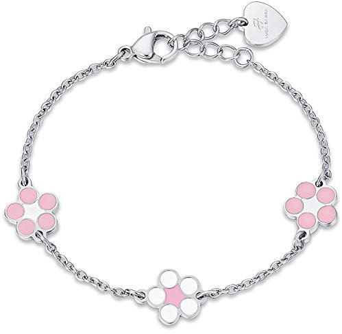 Luca Barra Bracciale da Bambina Gioiello Realizzato in Acciaio con Fiori di Colore Rosa. Il Bracciale Misura 14+2 cm. La referenza è jb104