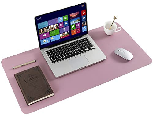 ARNTY Grand Tapis de Souris Bureau, Sous Main en Cuir PU, Double Face Dessous, Étanche pour Bureau et Maison(Mauve&Rose,60 * 35cm)