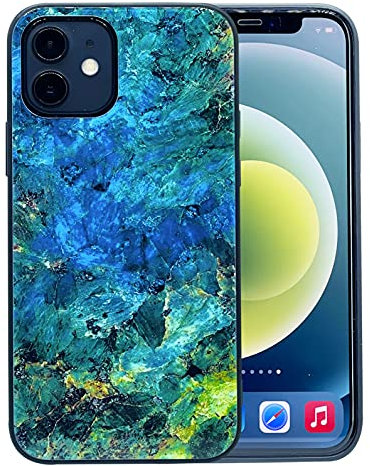 Elexal Marble Phone Case iPhone 12/12PRO, Slim Soft Flexible TPU Edges, Shockproof Bumper Protective Marble-Pattern Shinny Glass Phone Case for iPhone 12/12PRO (6.1 inch) (Emerald Green)