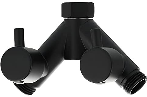 Tecmolog 2 Wege Verteiler Dusche Messing Absperrventil Y Adapter Schlauchkupplung 1/2 Zoll für Duscharm Schwarz, DSF014AB