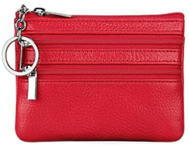 HXT-OAK Leder Geldbörse Kreditkartenbörse Klein Geldbeutel Business Card Mini Wallet mit Schlüsselanhänger rot