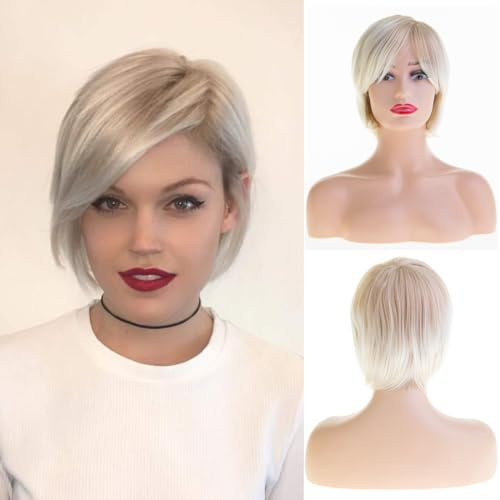 Baruisi Kurze blonde Perücken für weiße Frauen synthetische geschichtete Seite Teil gerade Bob Perücke Halloween Party Cosplay Haar Perücke
