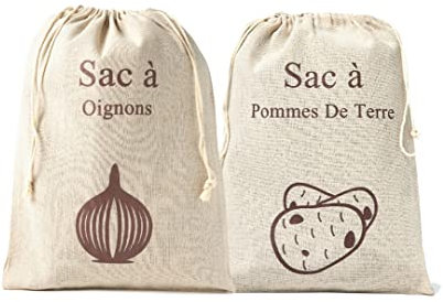 Sac à pommes de terre et oignons | Taille 26 x 38 cm | Matériau en lin et coton | Produit écologique | Sac de rangement alimentaire | Sans plastique F