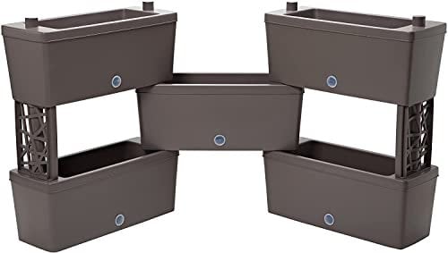 Brick - Kit di 5 fioriere componibili per composizioni di fiori, piante aromatiche e orto verticale. Kit di 5 fioriere collegabili da 59cm. Colore grigio, panna e tortora. Made in Italy (Tortora)