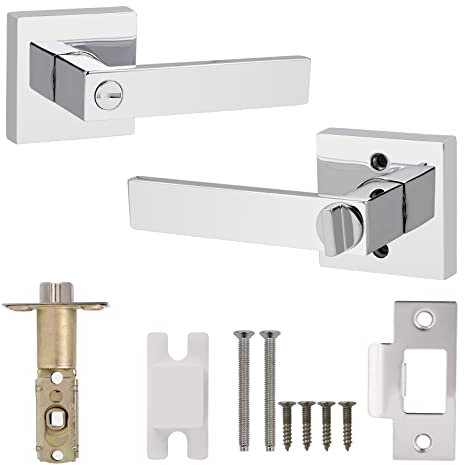 Probrico 5 Pack Chrome Door Handles, Square Internal Door Lever Locks, Keyless, Interior Privacy Door Handles