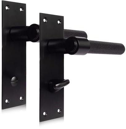 XFORT Onyx Collection, Slimline Backplate Bathroom Knurled Door Handles, Matt Black (150x60mm) for Internal Wooden Doors