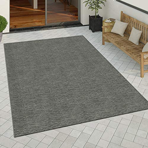 Paco Home In- & Outdoor Teppich Balkon Terrasse Küchenteppich Gartenteppich Modern, Grösse:60x110 cm, Farbe:Anthrazit