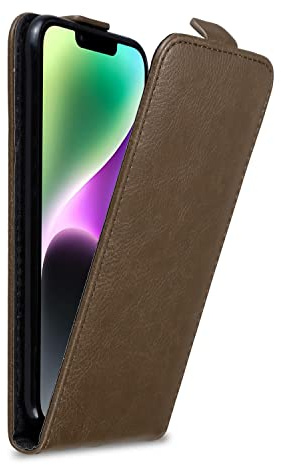Cadorabo Hülle kompatibel mit Apple iPhone 14 Flip Design aus Premium Kunst Leder Flip Klappbare Stoßfeste Magnetische Cover Hülle für iPhone 14 Tasche in Braun