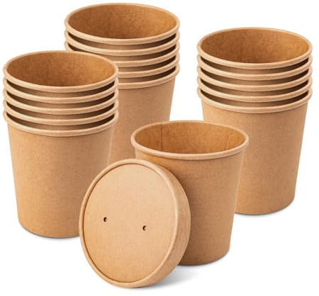 [50 Pack] 16 oz Paper Soup Cups with Lids Biodegradable Kraft Paper Disposable Paper Cups for Soup (50, 16 oz)
