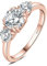 JewelryPalace 1.4ct 3 Pierres Classique Cubic Zirconia Bague Taille Rond Argent Massif 925 Femme, Plaqué Or Rose Bague Diamant Simulé Fiançailles Mariage, Ensemble Parure Bijoux Mariee