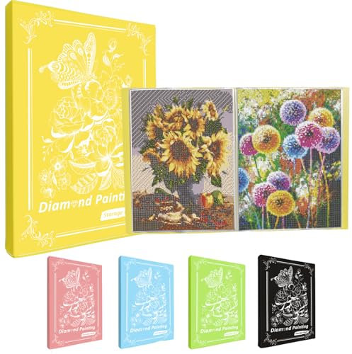 MUFEKUM Diamond Painting Album, A3 Diamond Painting Mappe Mit 60 Klarsichthüllen, Diamond Painting Buch Aufbewahrung Folder für Diamant Malerei Bilder, Diamond Painting Zubehör (Gelb)
