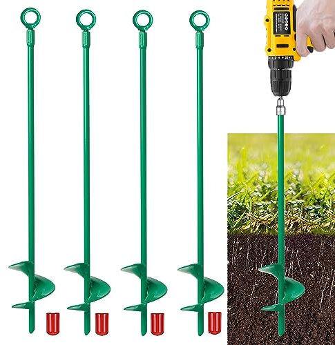 Bodenanker-Set, 45,7 cm, Helix-Durchmesser, Bodenanker, robuster Schuppen-Ankerhaken für Campingzelt, Vordächer, Autoports, Schuppen, Schaukel-Sets, Sichern von Tieren, Grün, 4 Stück