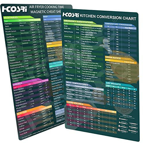 Air Fryer Magnetic Cheat Sheet Set, Air Fryer Accessories Cook Times, Airfryer Accessory Magnet Sheet Quick Reference Guide for Cooking and Frying