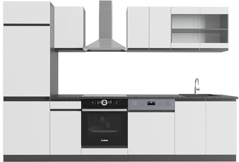 Vicco Mueble de Cocina R-Line, Blanco/Antracita, 300 cm Forma de J