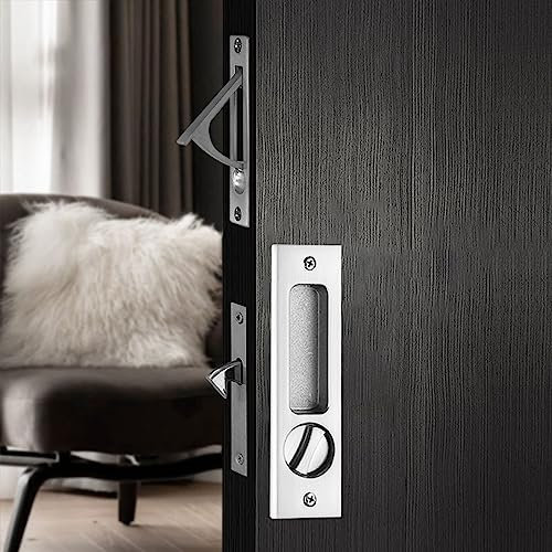 Hoconnie Sliding Door Lock Set with Edge Pull and Key - Flush Mount, Hidden Handle, 160mm Silver