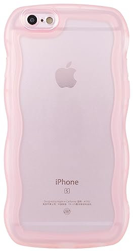 SKYLMW Kompatibel mit iPhone 6S Plus/6 Plus Hülle 5,5 Zoll, niedliche Kawaii-Wellen-Rahmenform, weiches Silikon, stoßfest, Schutzhülle für Frauen und Mädchen, klar/rosa