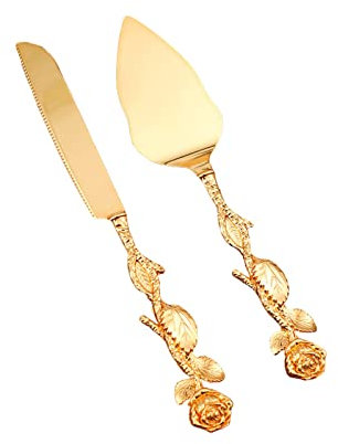 Couteau à Gâteau de Mariage et Ensemble de Serveur, Ensemble de Coupe de Gâteau pour Mariage, Ensemble de Service de Gâteau Personnalisé, Serveur de Tarte à Pâtisserie Gravé Coupe-pizza(Fleur)