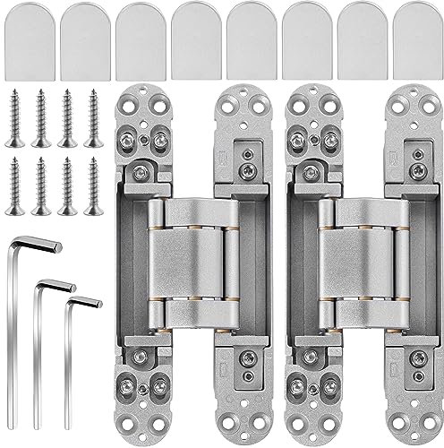 Onedaful Cuzofu 7 Inch Hidden Door Hinges (2Pcs) - Invisible Hinges for Doors, 180 Degree Swing, 3 Way Adjustable & Heavy Duty (Silver)