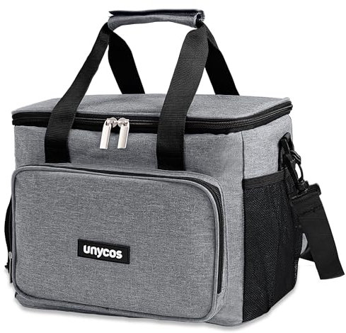 unycos - 15L Kühltasche, Lunch Bag, Thermotasche mit Folienfutter, Lunchtasche Isoliert, Regenjacke, Leichte, Einfache Reinigung, Lunchbox Tragbar, Tasche Arbeit Reisen Büro Picknick (Hellgrau)