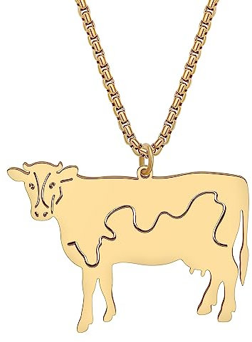 LONYOO Edelstahl Milch Kuh Halskette Bauernhof Tiere Kette Anhänger Schmuck für Frauen Mädchen Charms Kuh Geschenke (Vergoldet)