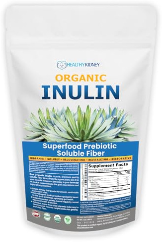 Organic Inulin Powder (48oz/3 lbs) Gentle Agave Prebiotic Soluble Fiber Supplement for Digestive Support, Gut Health, Vegan Baking, Smoothies & Drinks