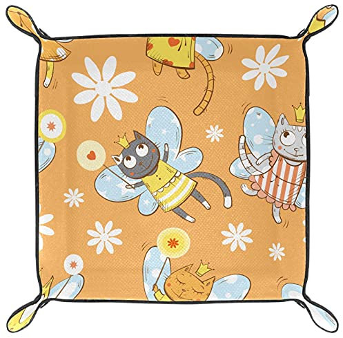 suojapuku Katzen-Blumen-Sprite Schmucktabletts,gefaltetes Ledertablett Tischorganizer zur Aufbewahrung von Schlüsselmünzen,Schmuck,Uhren