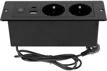 Tischplatte Versenkte Steckdose,2 Fach Tischsteckdose mit USB & Typ-C,Mehrfachsteckdose Einbausteckdose Schreibtisch Steckdose für Büro, Küche