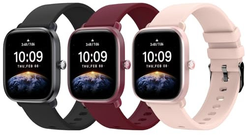 Higgs 3 Correa 20mm Compatible con Amazfit Bip 3/Bip 3pro/GTS 2 Mini/4 Mini/GTS 2 2e 3 4 42mm/ Amazfit Bip S/Bip S Lite/Lite/Bip U pro,Pulsera Suave Silicona Deportiva Donna Uomo, Negro/Burdeos/Rosa