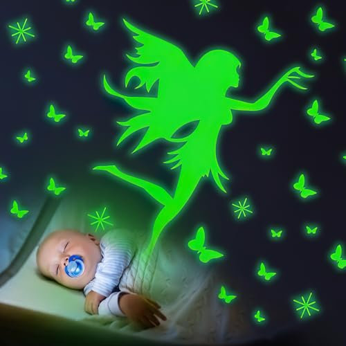 TNSLAND Feen Leuchtender Wandaufkleber Leuchtsterne Selbstklebend für Kinderzimmer Mädchen Schlafzimmer Babyzimmer Deko Leuchtsticker Fee Wandsticker Leuchtpunkte Sternenhimmel Dekoration