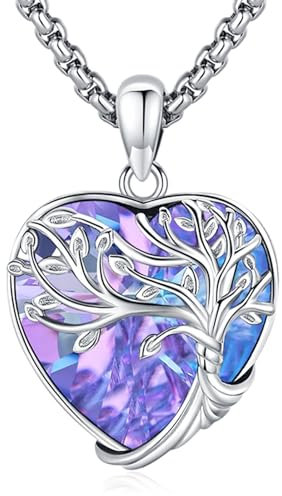 Eusense Collier Arbre de Vie en Cristal pour Femme en Argent Sterling 925 Avec Pendentif en Forme de Cœur Violet Bijoux Cadeaux pour Femmes et Filles