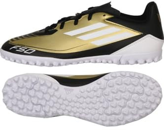 adidas F50 Club Messi Football Boots Turf, Scarpe da Calcio Unisex-Adulto, Gold/Footwear White/Carbon Black, 43 1/3 EU