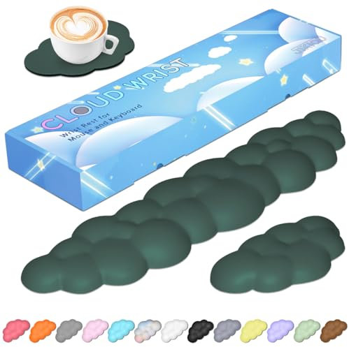 JIKIOU Upgrade Leather Cloud Keyboard Wrist Rest, Cloud Wrist Rest with Non-Slip PU Base, Comfortable Memory Foam Wrist Rest for Computer Laptop Mac Gaming Office and Pain Relief Christmas Wish Gift