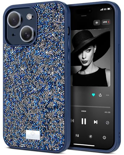 BEZ Case for iPhone 13 Case Glitter, with Bling & Co. Series, Sparkle Diamond Crystal Bling Case Cover Compatible with iPhone 13, Midnight Blue