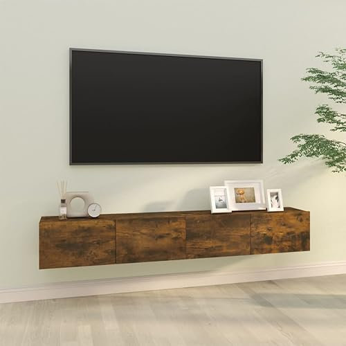 Homvdxl 2 Set Wall TV Stand Cabinet, Modern Floating TV Stand Unit with Door, Wall Mounted Storage Cabinet for Kitchen, Living Room Entertainment Media Console, 100cm W Oak
