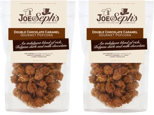 Joe & Seph's Double Chocolate Popcorn (1x80g) | gourmet popcorn, air-popped popcorn, chocolate snack, sweet popcorn, movie night snacks, popcorn for a party (Pack of 2)