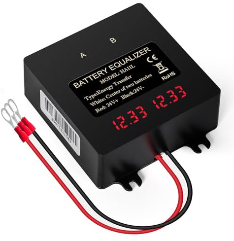 Jadeshay Equalizzatore di Batteria,24V Equalizzatore Batteria con Display Digitale 2 x 12V Bilanciatore di Tensione per Batteria al Litio Piombo Acido