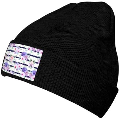 Unisex Beanie-Mütze, gestreift, Sukkulenten-Druck, Winter, warme Mütze, Strickmütze, lässiger Hut für Erwachsene, Schwarz, Einheitsgr��e