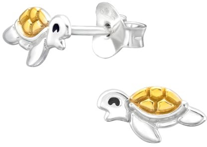 FIVE-D Ohrringe Kristall Schildkröte 925 Silber im Schmucketui (Gold-Silber)