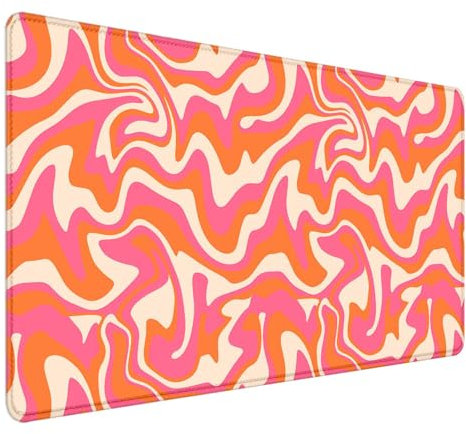 HUOCAIREN Schreibtischunterlage mit Wirbelmuster, orange, abstrakt, gewellt, großes Mauspad, Schreibtischdekoration, XXL-Gaming-Mauspad, Büro-Schreibtischzubehör, Geschenke