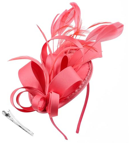 DRESHOW Fascinators Cappello Nastri Piume su un cerchietto Clip Cocktail Tea Party Copricapo per ragazze e Donna