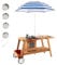 HOMASIS Kinderküche Outdoor mit Sonnenschirm & Rollen, Spielküche inkl. Küchenzubehör, Essenswagen aus Holz, Matschküche Küchenset Gartenküche für Kinder ab 3 Jahren (Blau)