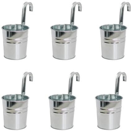 Wensmy 6Pcs Metal Iron Flower Pot Vase Hanging Balcony Fence Planters with Hooks Garden Hanging Flower Holder with Drainage Hole for Railing Fence Balcony (6Pcs Sliver)