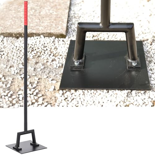 Ironlux Stahlstampfer, 25,4 x 25,4 cm, Tamper mit 121,9 cm Stahlgriff, Gartenhandstampfer mit rotem Gummigriff, robustes Tamperwerkzeug, Landschaftsbau zum Nivellieren von Boden, Asphaltkies,