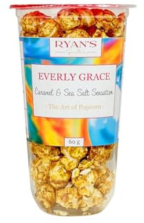 Everly Grace Popcorn – Caramel & Sea Salt Sensation, 60 g – Popcornbecher mit Karamell und Meersalz aus unserer Manufaktur in Augsburg, Deutschland