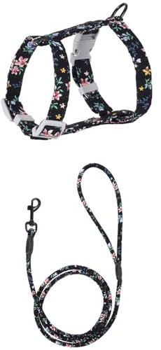 Esshogo Blumenmuster katzengeschirr Katzengeschirr-Set, bequem, verstellbar Kleine Katze Hund Haustier im Freien Gehen Training Gehen Joggen Sport FreizeitaktivitäTen(M)
