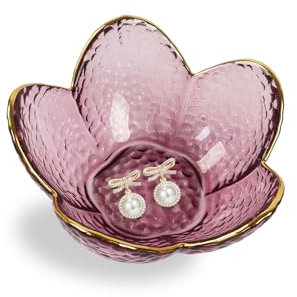 Dmnnlp Plato de cristal para baratijas, regalo único para mujer, bonito regalo de cumpleaños para ella, platos de joyería florales para decorar habitación, dormitorio, anillos, aretes, collares
