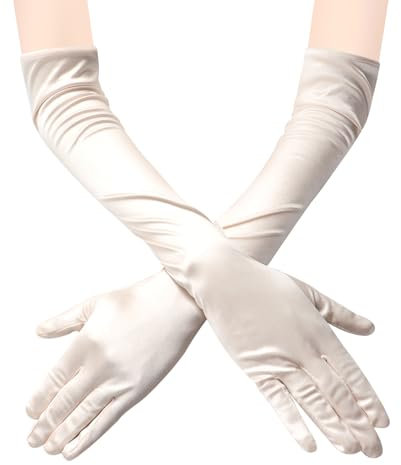 ZTVOWTO 1 Paar Handschuhe Lang, Ellenbogen Satin Handschuhe,Handschuhe Elegant Damen für Kostüm, Oper, Brautparty, Hochzeit und Abschlussball(Champagnergold)