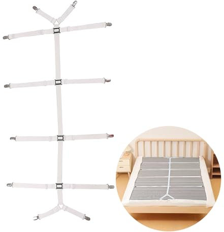 Batheidon Attache Drap Housse, Pince élastique pour Drap Housse, Drap Housse élastique 180x200, Tendeur Drap Housse avec Pinces Métalliques, pour Draps, Matelas, Planche à Repasser Ou Canapé, Blanc