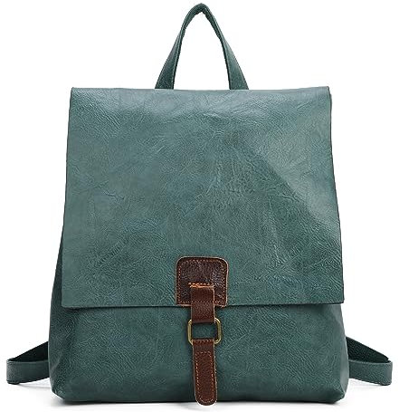 OBC Damen Rucksack Tasche Crossbody Handtasche Messenger Schultertasche Umhängetasche Shopper Vintage Kuriertasche Überschlagtasche Leder Optik Petrol 32x33x10 cm